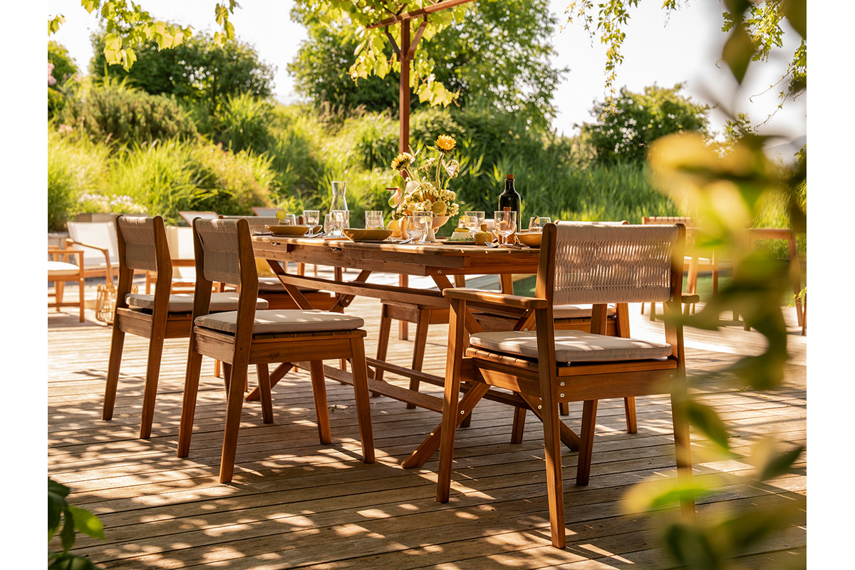 Massivholz und geflochtene Seilkordel Gartenst�hle (2er Set) ZEPHYR