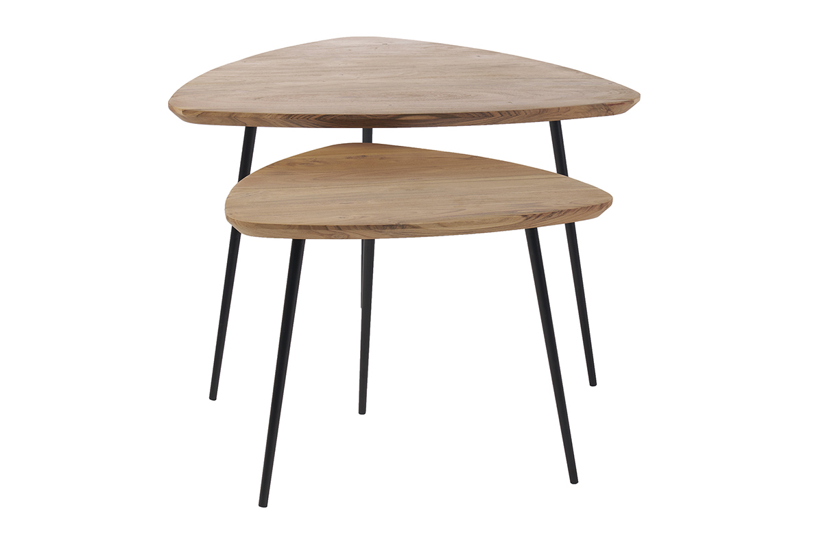 Massivholz und schwarzes Metall Couchtische (2er Set) STONES