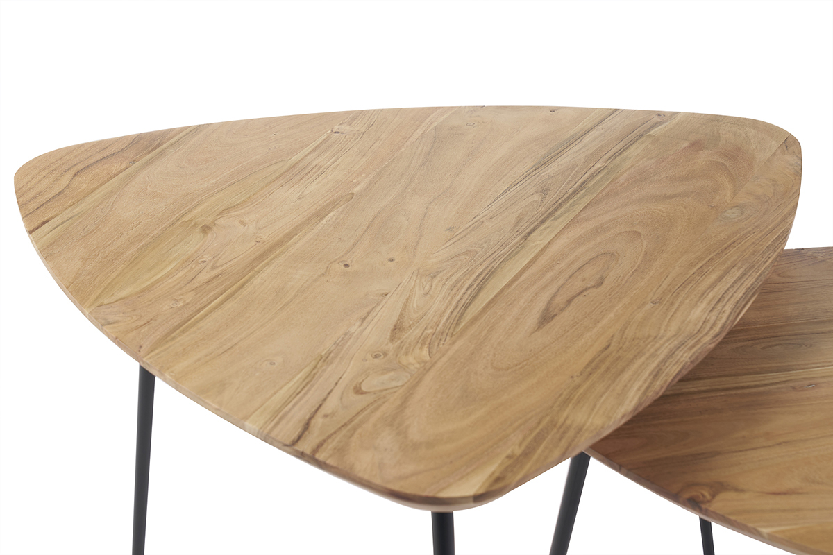 Massivholz und schwarzes Metall Couchtische (2er Set) STONES
