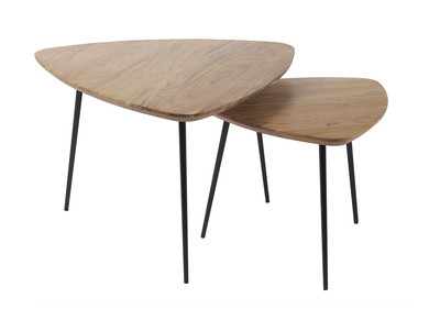 Massivholz und schwarzes Metall Couchtische (2er Set) STONES