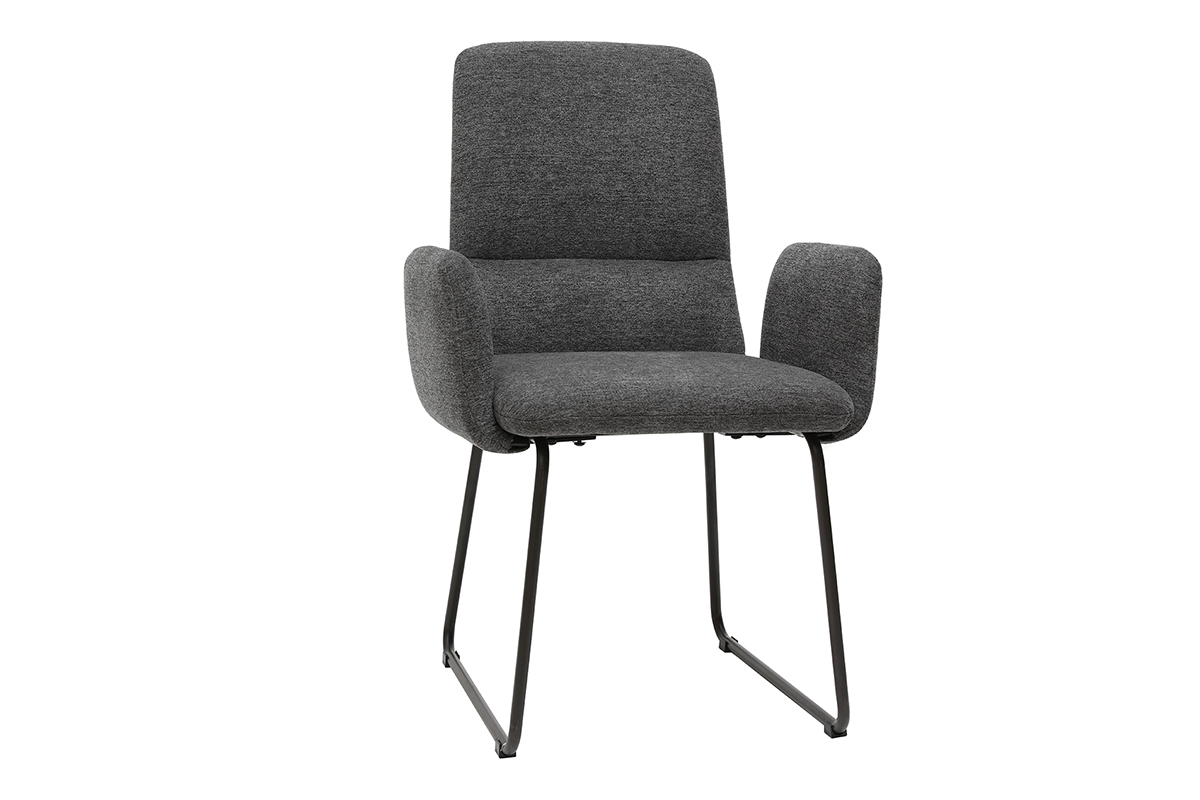 Moderner Esszimmer-Sessel aus grauem Stoff und schwarzem Metall MYST