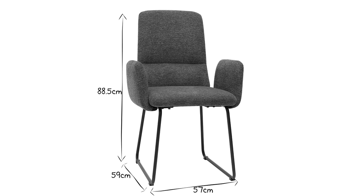 Moderner Esszimmer-Sessel aus grauem Stoff und schwarzem Metall MYST