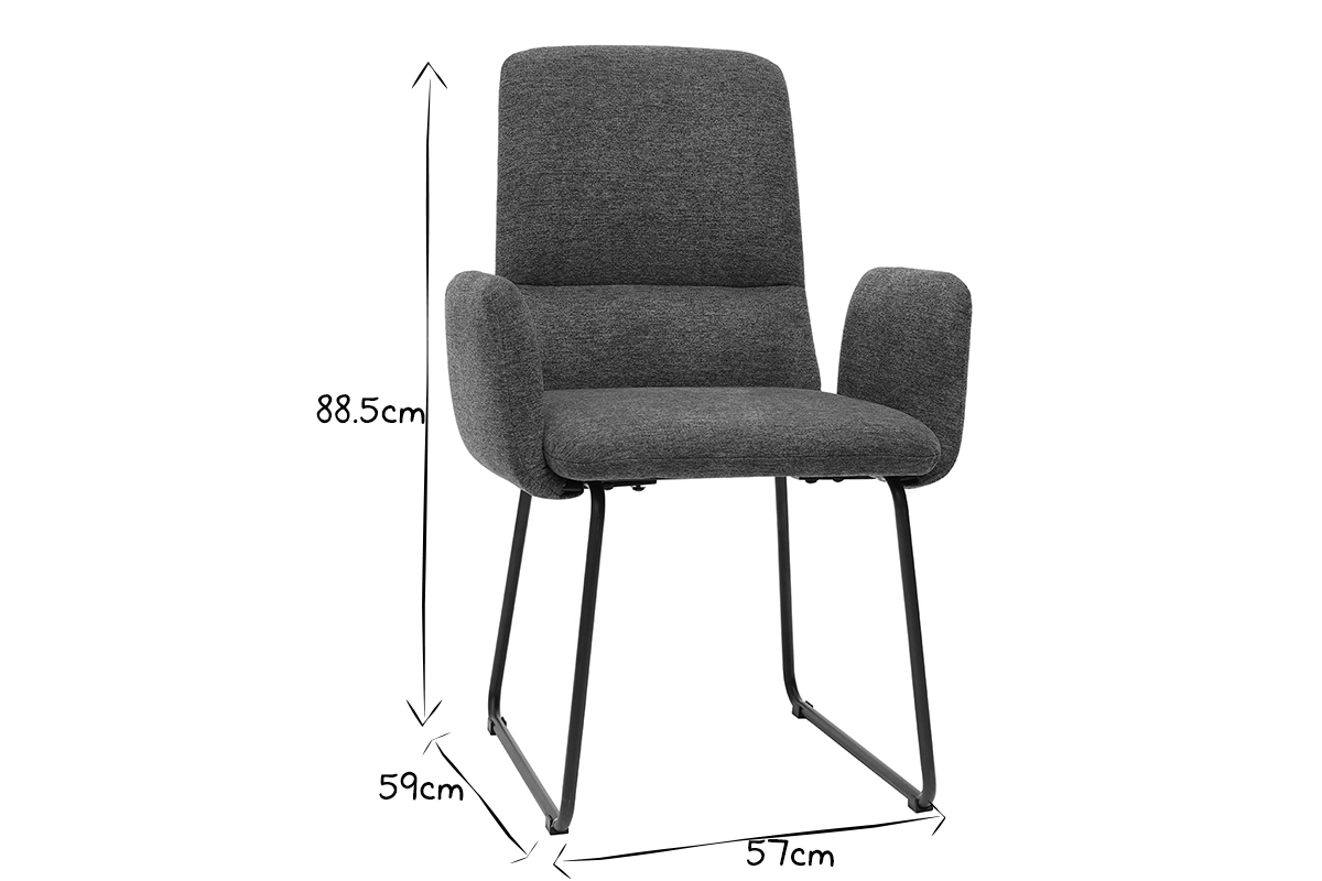 Moderner Esszimmer-Sessel aus grauem Stoff und schwarzem Metall MYST