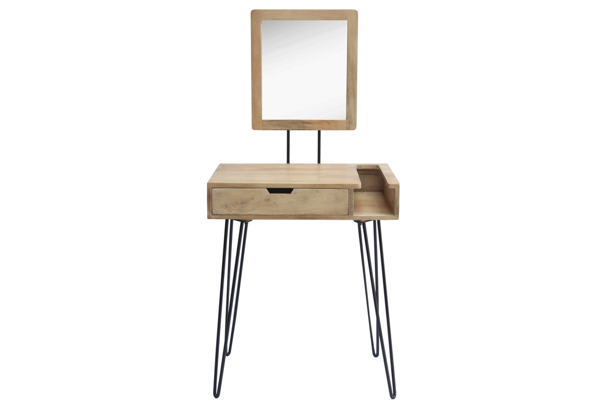 Moderner Frisiertisch aus Mangoholz mit Beinen aus schwarzem Metalldraht VIBES