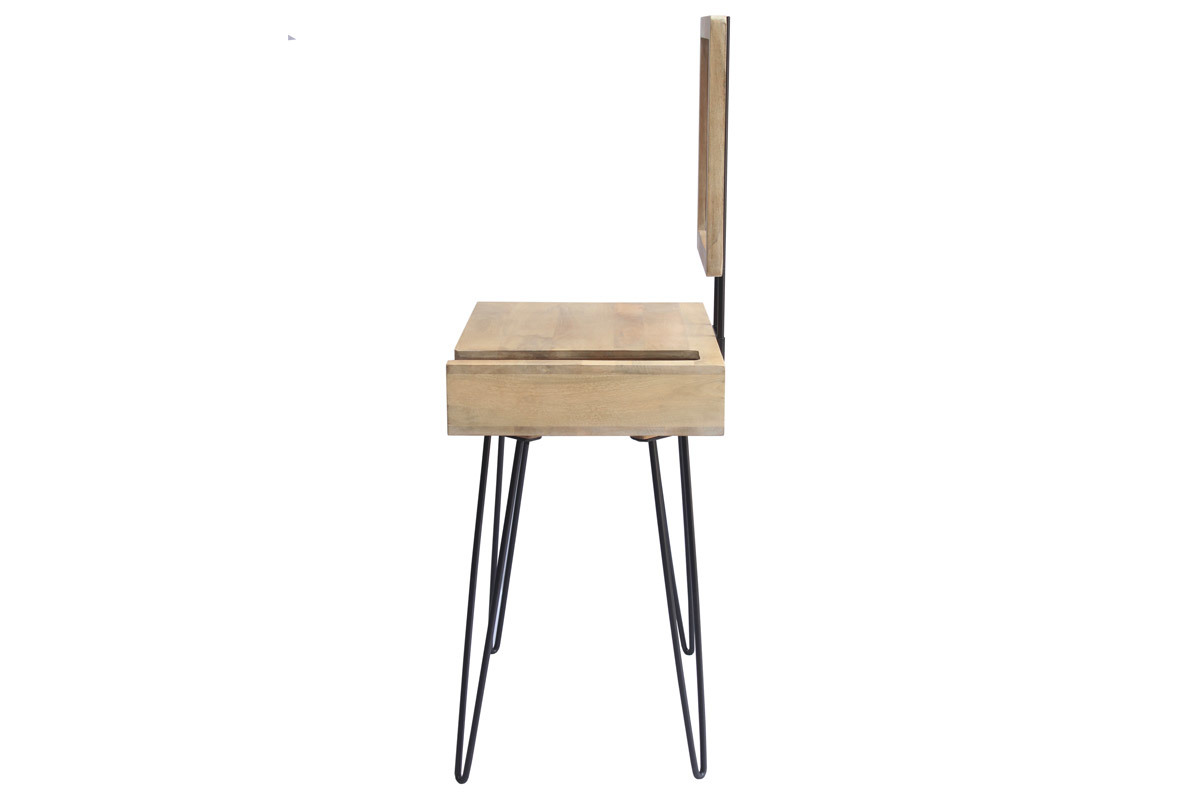 Moderner Frisiertisch aus Mangoholz mit Beinen aus schwarzem Metalldraht VIBES