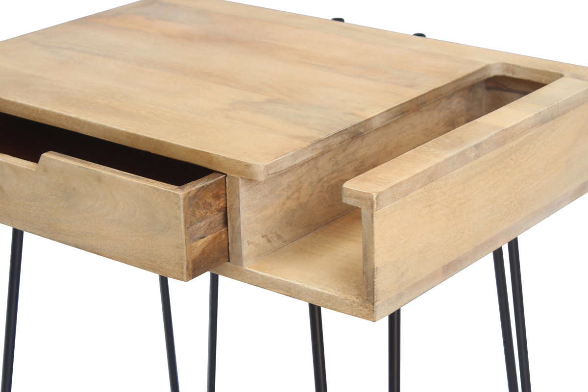 Moderner Frisiertisch aus Mangoholz mit Beinen aus schwarzem Metalldraht VIBES