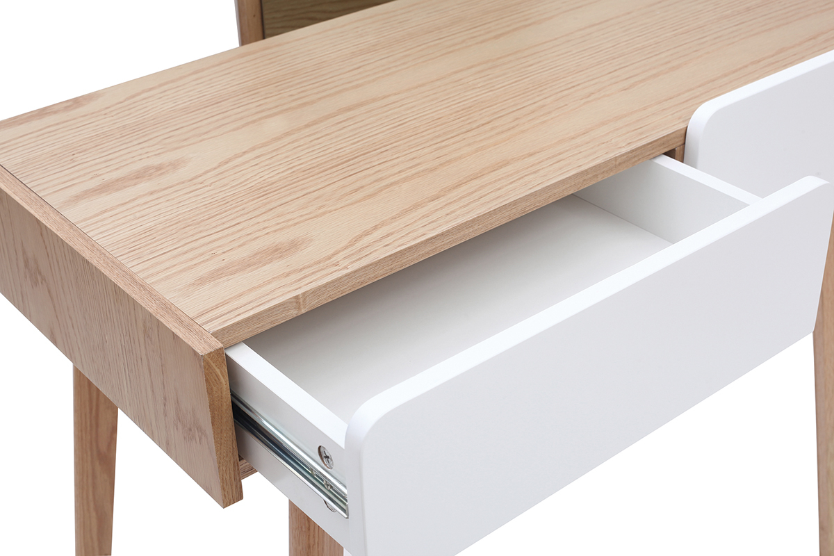 Moderner Frisiertisch mit Spiegel und Ablagefchern Wei und Holz TAYA