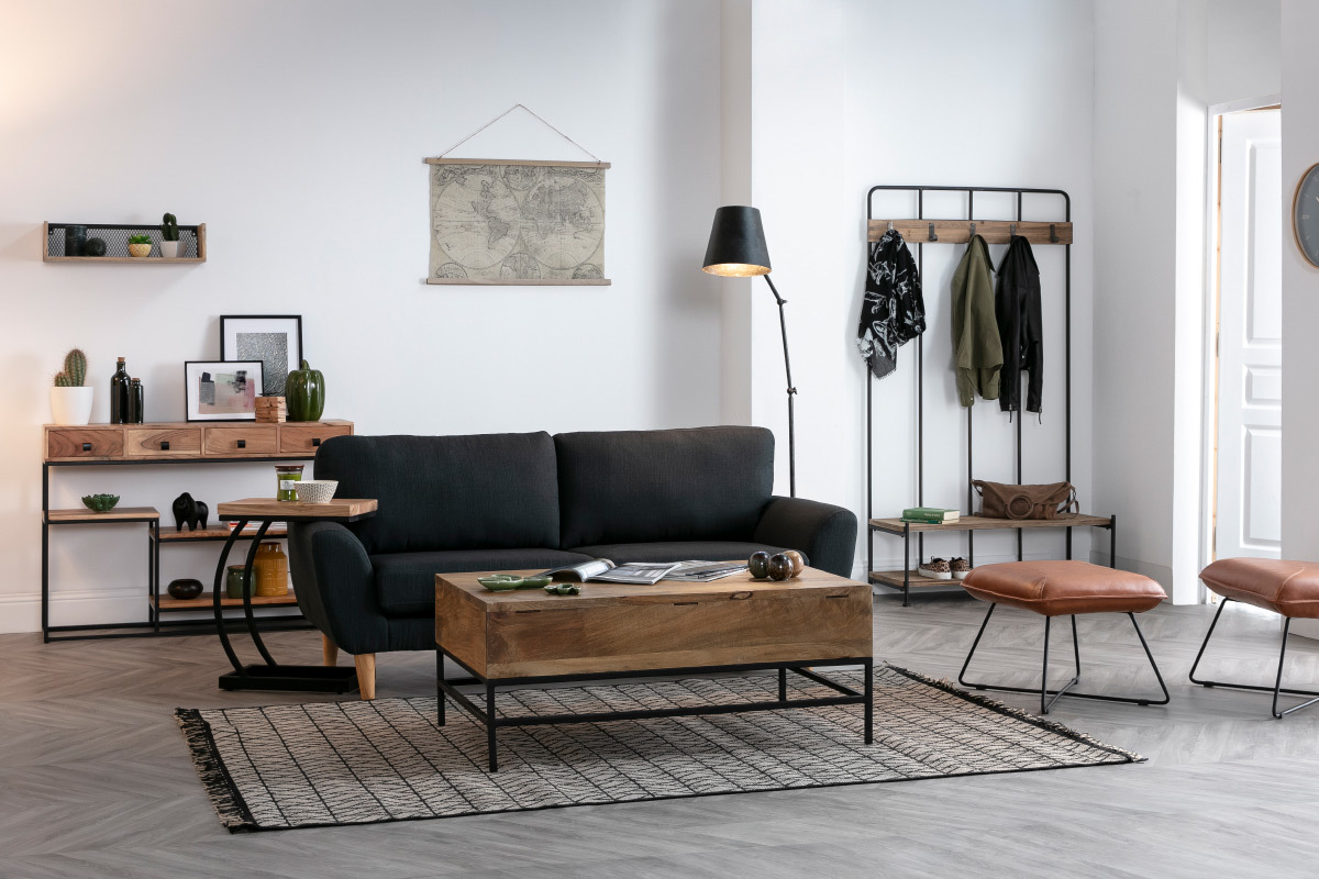 Moderner natrlicher Teppich mit grafischem Motiv in Schwarz 160 x 230 cm ETNICA