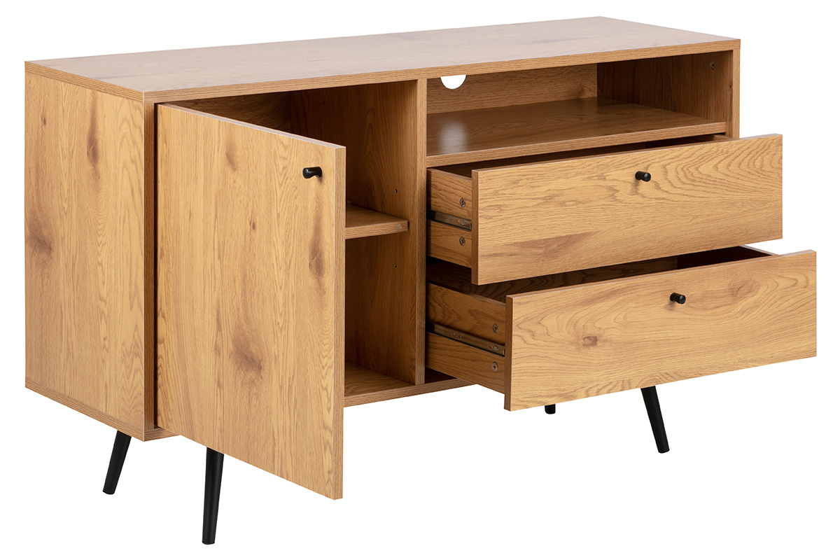 Modernes Sideboard in Eiche und Schwarz L124 cm MIKKA