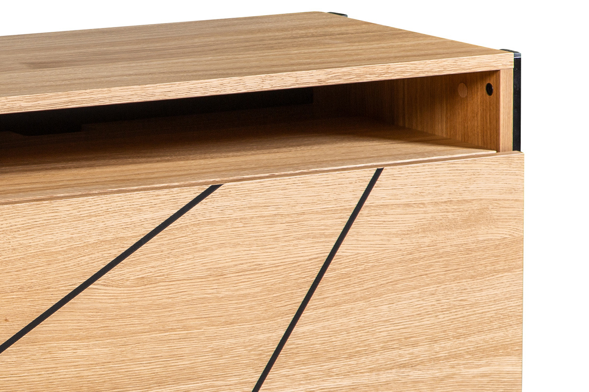 Modernes TV-Lowboard mit eingraviertem Motiv in Eichenholz und schwarzes Metall B163 cm ICODE