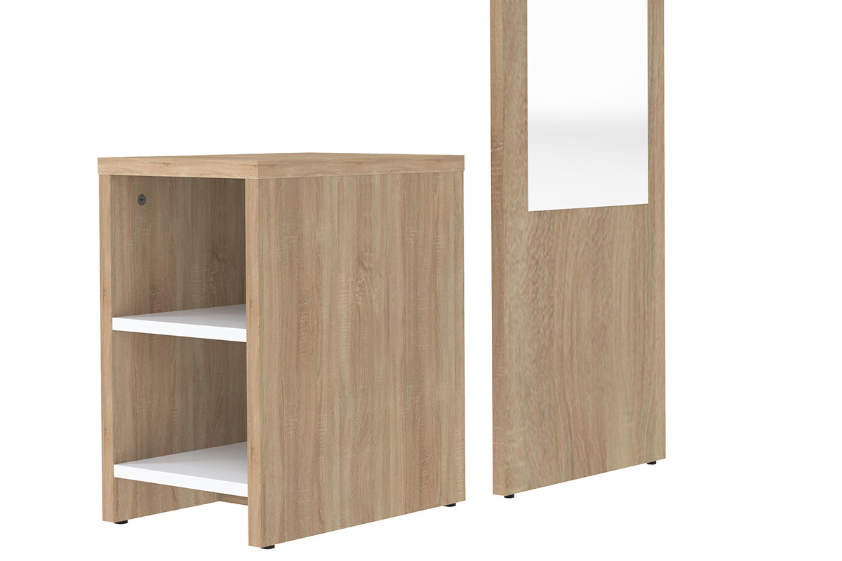 Modulare Eingangseinheit OLLY mit Garderobe, Spiegel und Holzregalen
