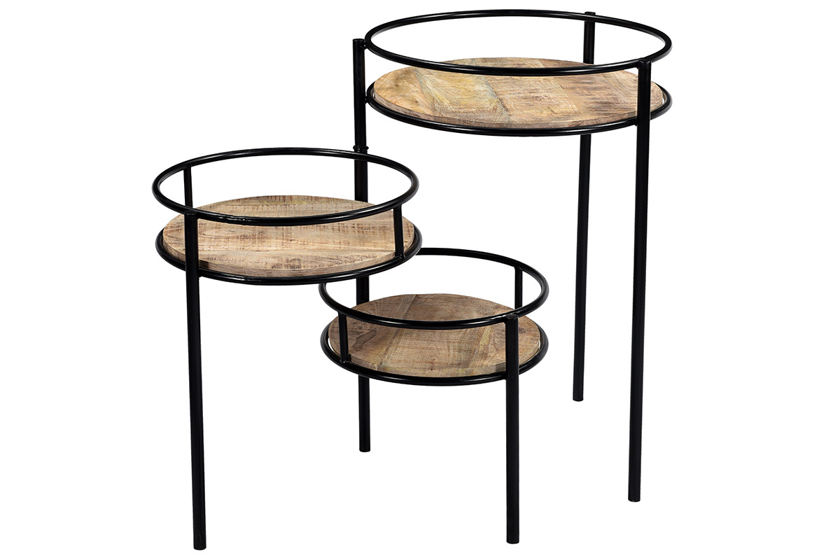 Modularer Pflanzenstnder aus Metall und Mangoholz THREE