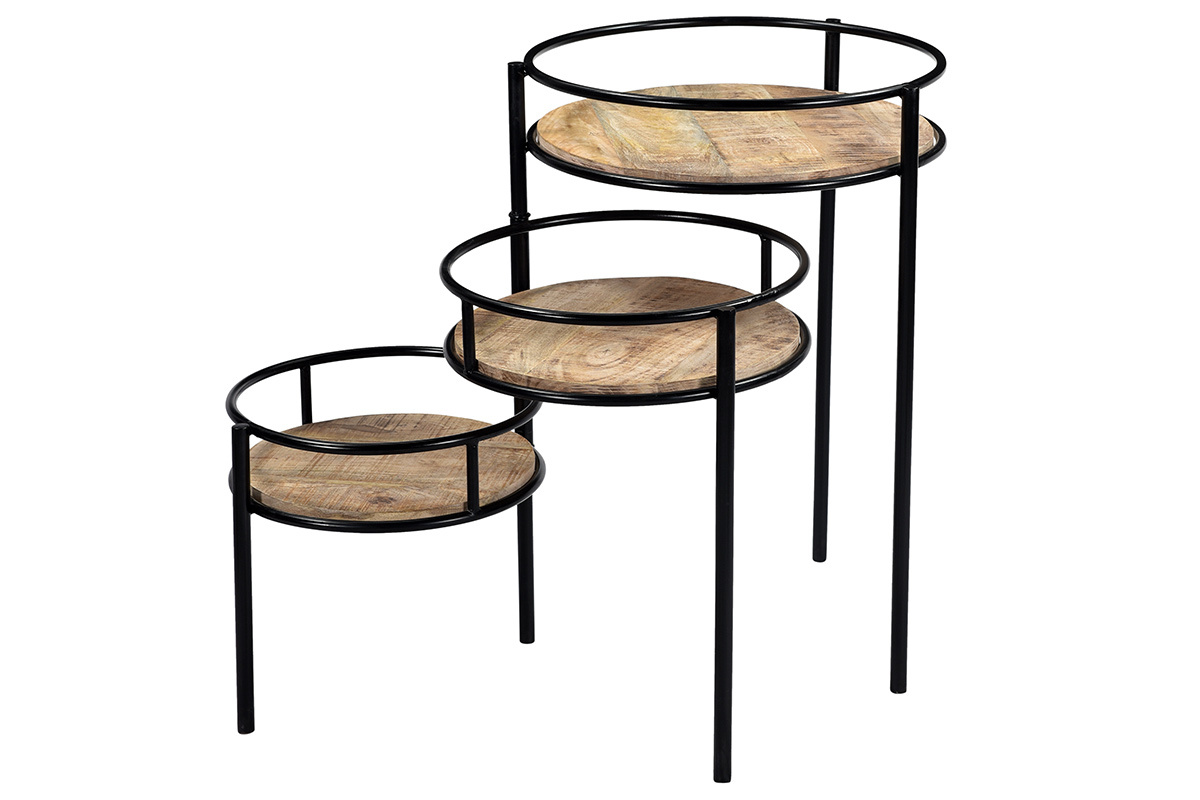 Modularer Pflanzenstnder aus Metall und Mangoholz THREE