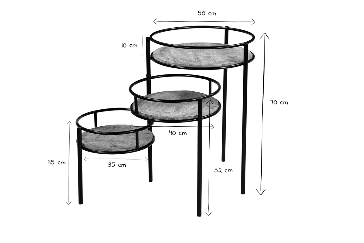 Modularer Pflanzenstnder aus Metall und Mangoholz THREE