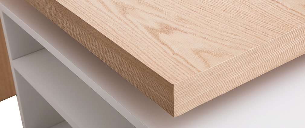Modularer Stehtisch mit Stauraum in Mattweiß und Eiche H91 cm MAX - Miliboo