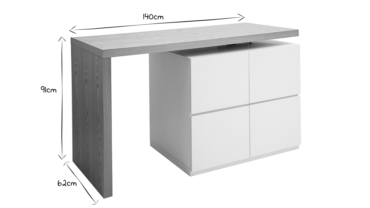 Modularer Stehtisch mit Stauraum in Mattwei und Eiche H91 cm MAX