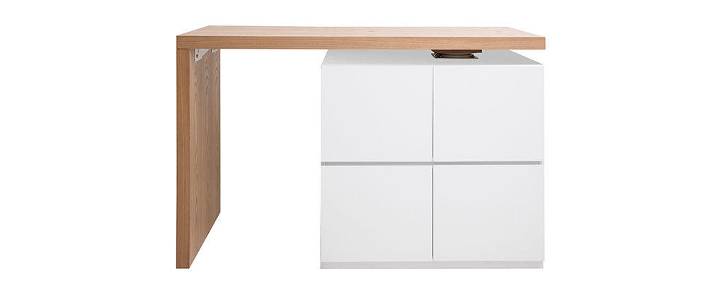 Modularer Stehtisch mit Stauraum in Mattweiß und Eiche H91 cm MAX - Miliboo