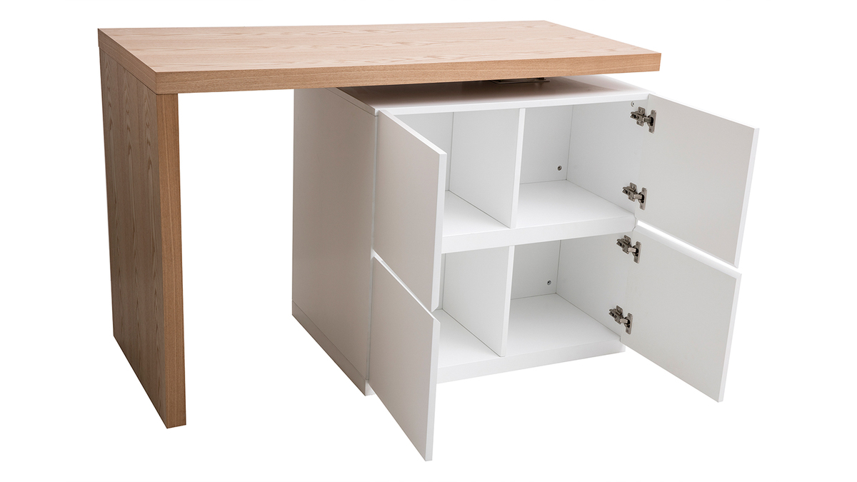 Modularer Stehtisch mit Stauraum in Mattwei und Eiche H91 cm MAX