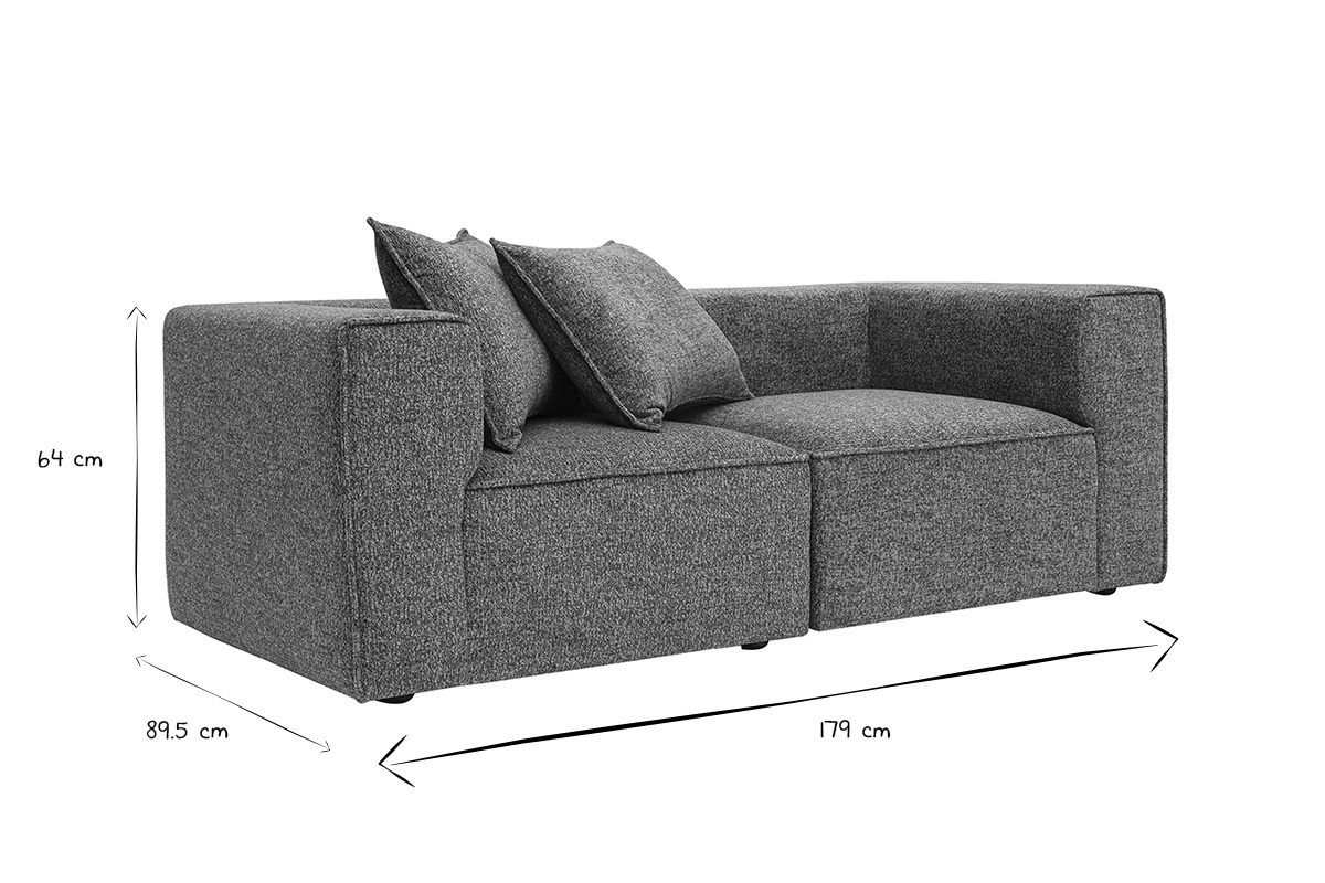 Modulares 2-Sitzer-Sofa aus dunkelgrauem meliertem Stoff KERRY