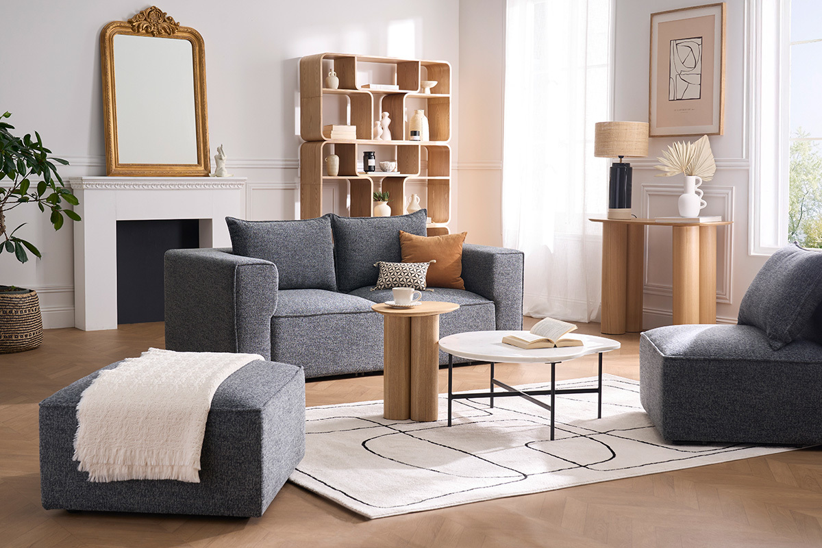 Modulares 2-Sitzer-Sofa aus dunkelgrauem meliertem Stoff KERRY
