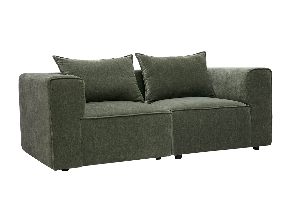 2-Sitzer-Modulsofa aus Stoff in Samtoptik, kaki-gr�n, KERRY, 3/4-Ansicht