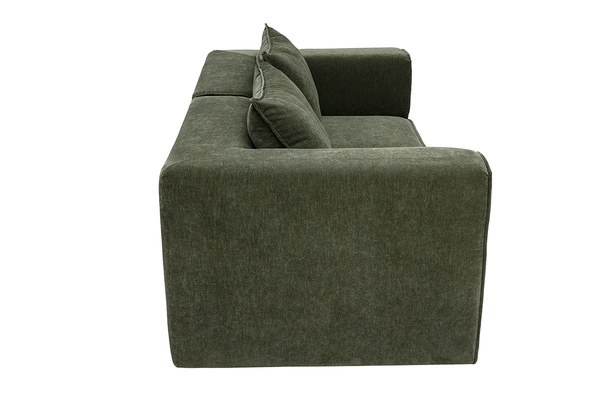 Modulares 2-Sitzer-Sofa aus Stoff mit Samteffekt in Khaki-Gr�n, Seitenansicht