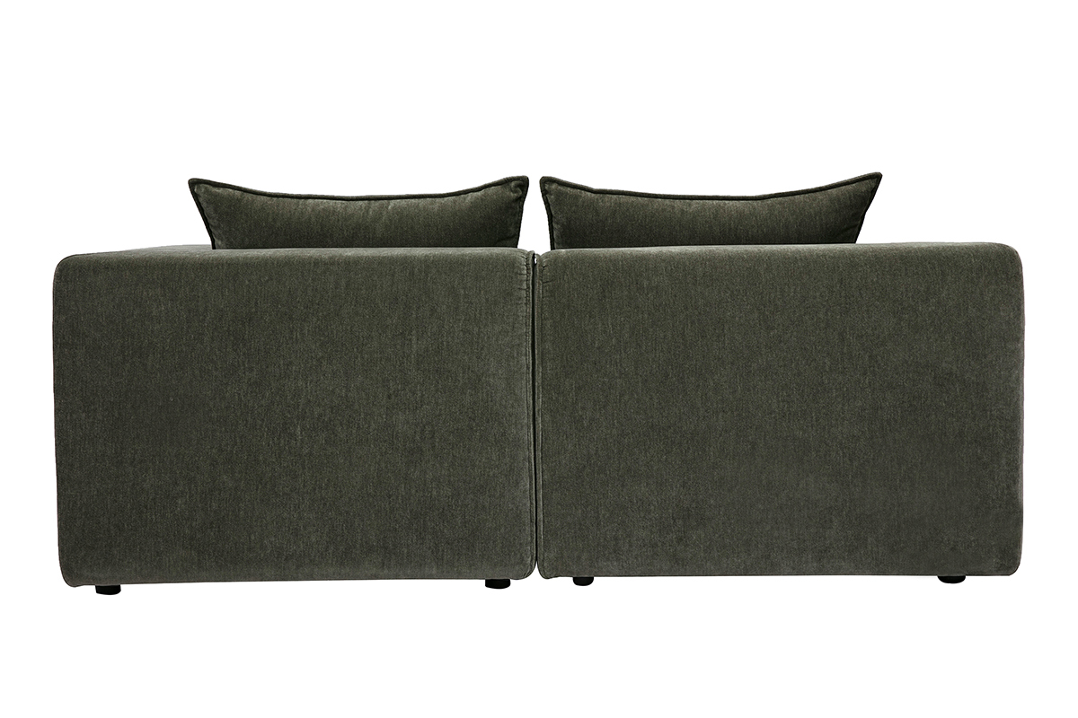 Modulares 2-Sitzer-Sofa aus samt�hnlichem Stoff in Khaki-Gr�n, R�ckansicht.