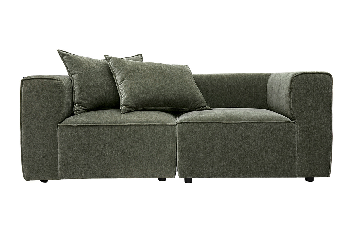 Modulares 2-Sitzer-Sofa aus Stoff in Samtoptik khakigr�n KERRY