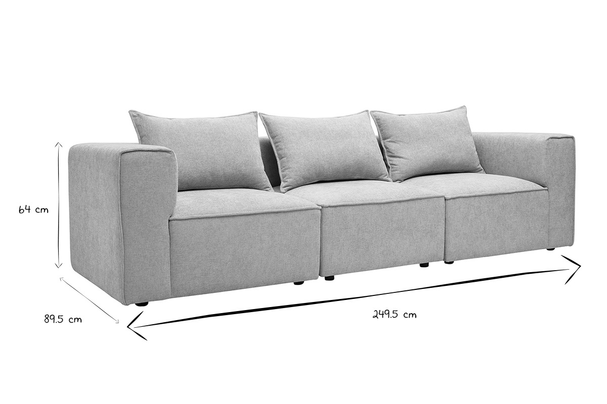 Abmessungen des modularen 4-Sitzer-Sofas KERRY in Schwarz und Wei�, Breite 249,5 cm, Tiefe 89,5 cm, H�he 64 cm.