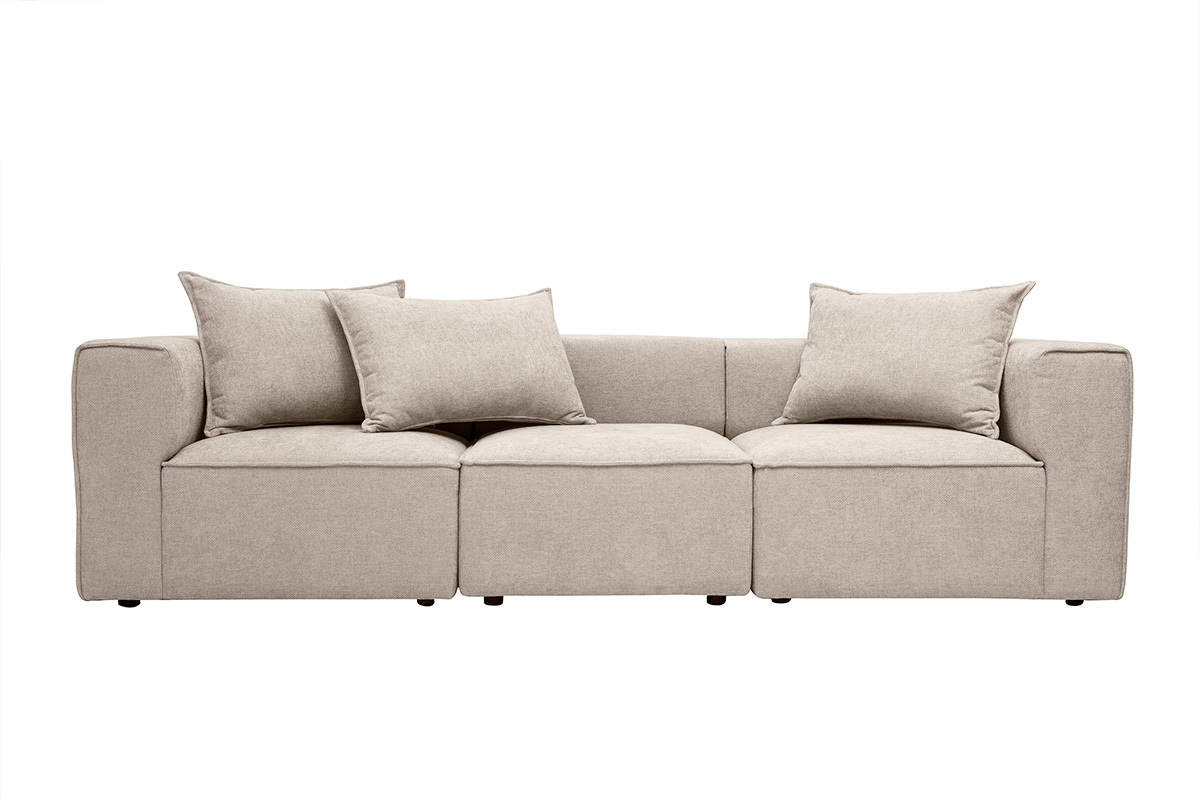 Modulares 4-Sitzer-Sofa aus beigefarbenem Stoff mit strukturierter Samtoptik KERRY, Vorderansicht