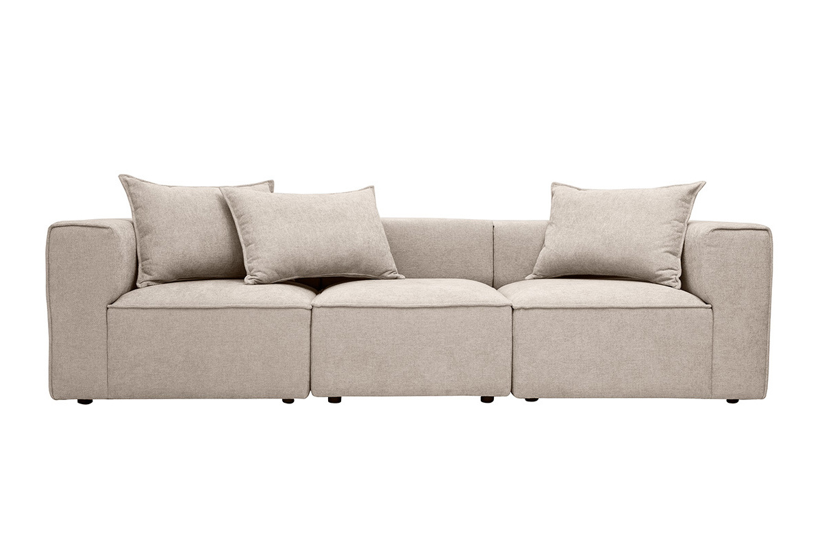 Modulares 4-Sitzer-Sofa aus beigem strukturiertem Samteffekt-Gewebe KERRY