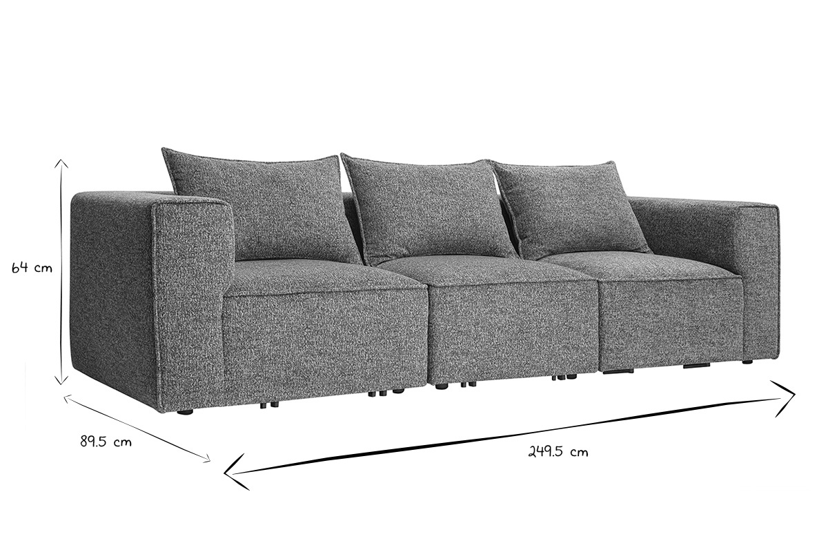 Modulares 4-Sitzer-Sofa aus dunkelgrauem Chenille-Gewebe KERRY