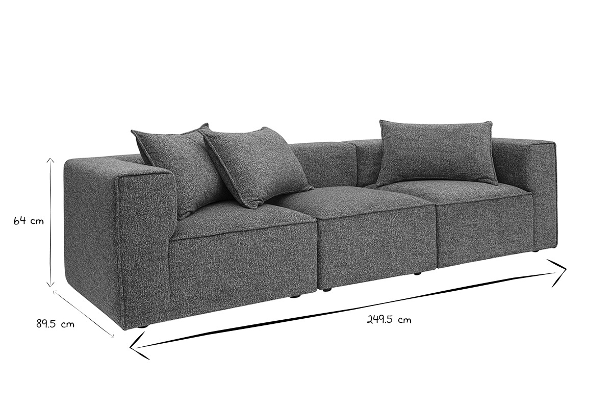 Modulares 4-Sitzer-Sofa aus dunkelgrauem Chenille-Gewebe KERRY