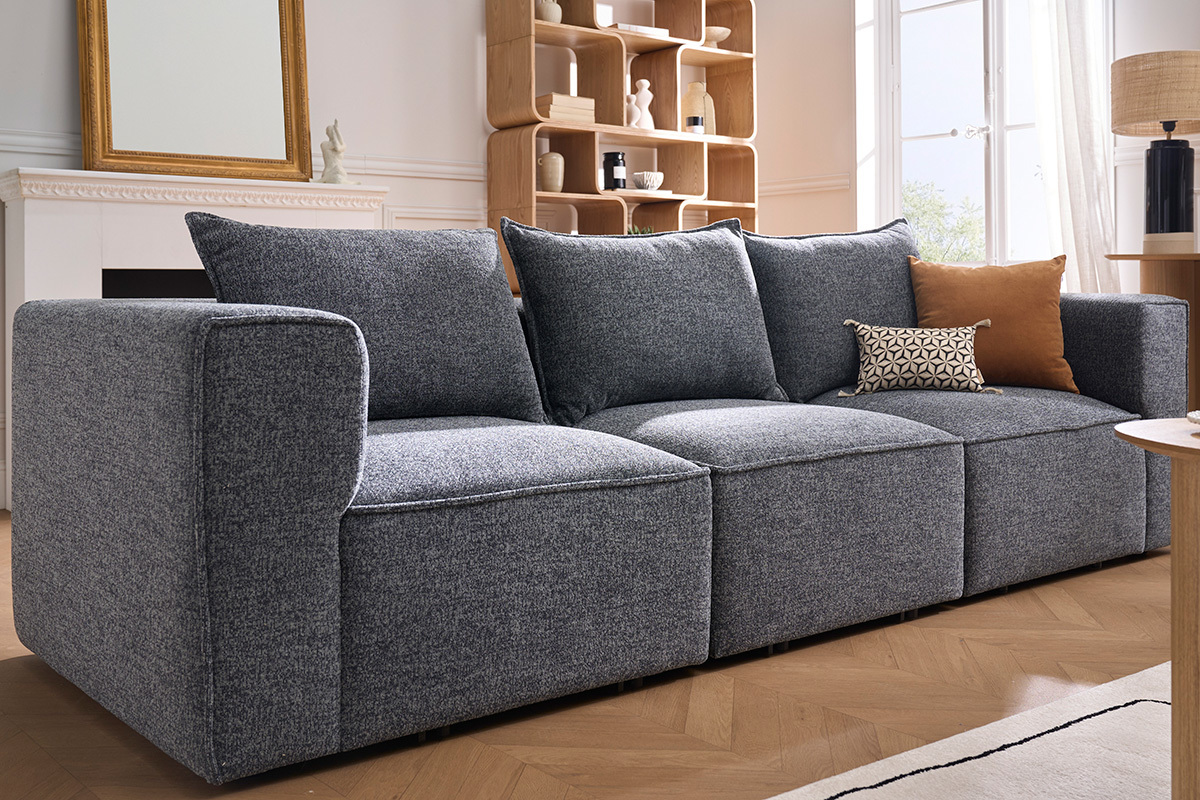 Modulares 4-Sitzer-Sofa aus dunkelgrauem Chenille-Gewebe KERRY