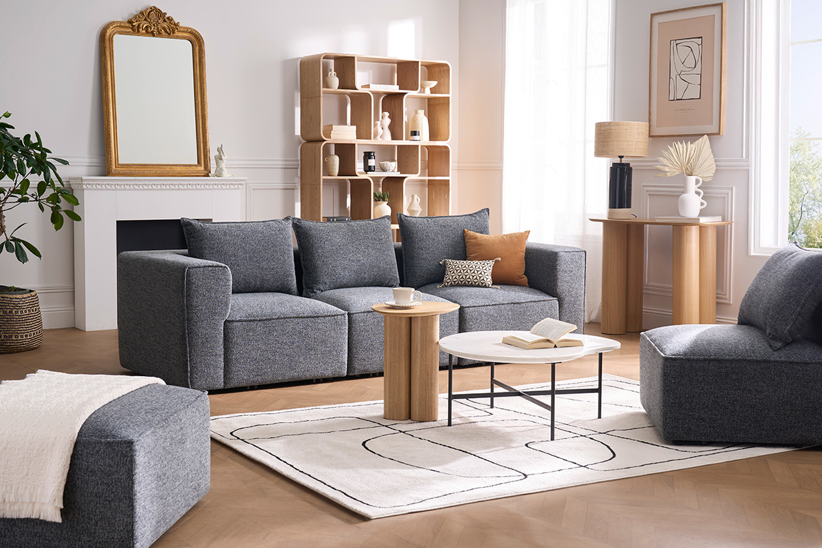 Modulares 4-Sitzer-Sofa aus dunkelgrauem Chenille-Gewebe KERRY