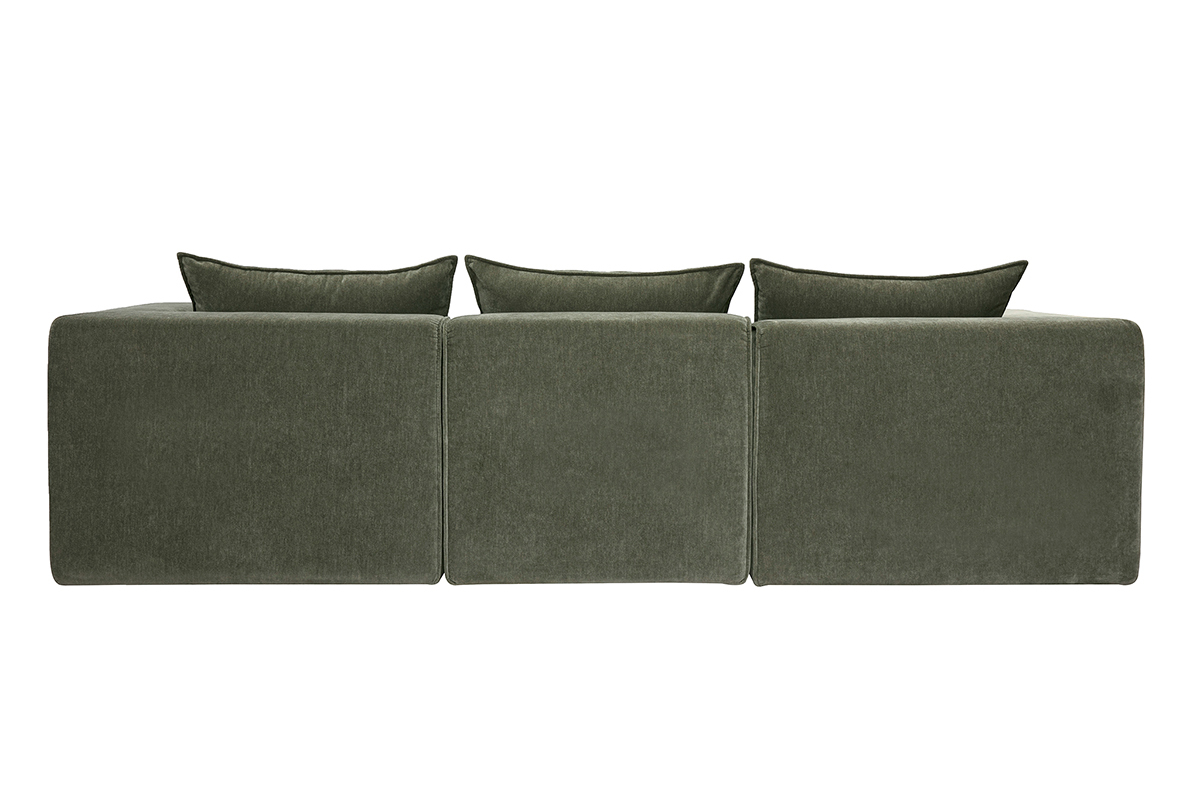 Modulares 4-Sitzer-Sofa aus Stoff mit Samteffekt in Khaki-Gr�n, R�ckansicht