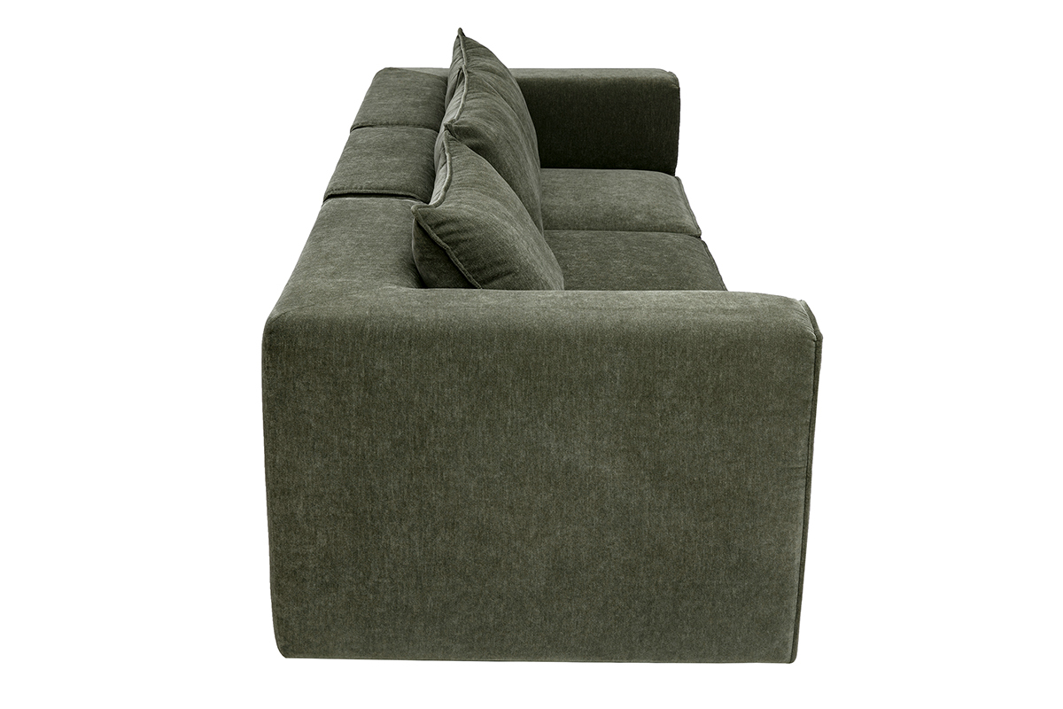 Modulares 4-Sitzer-Sofa aus Stoff mit Samteffekt in Khaki-Gr�n, Seitenansicht.