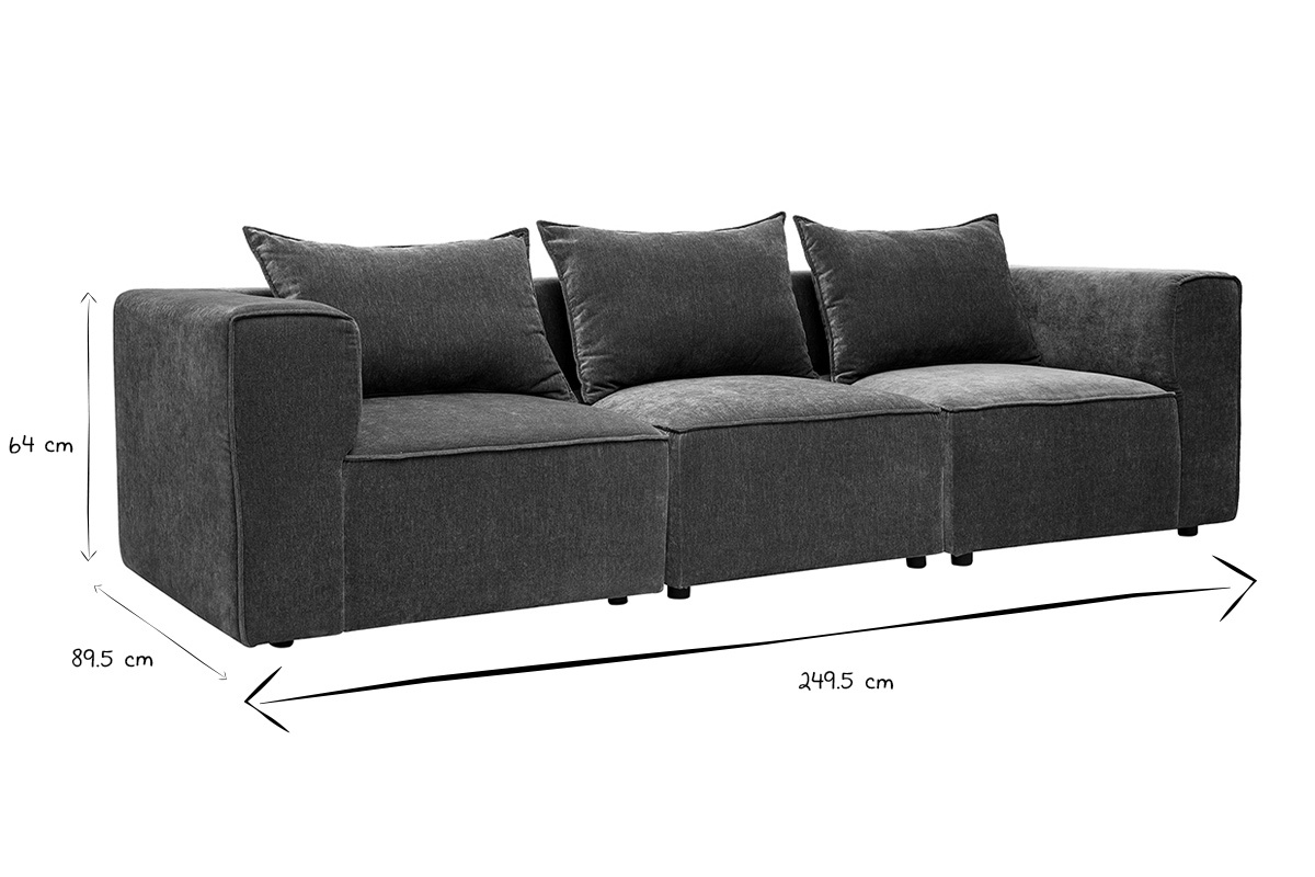 Abmessungen des modularen 4-Sitzer-Sofas KERRY in Schwarz und Wei�, B249,5 x T89,5 x H64 cm.