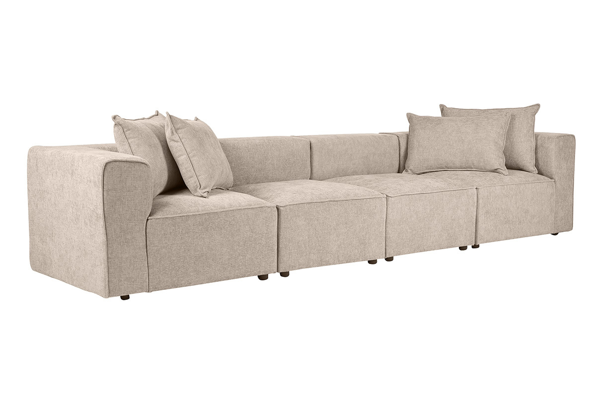 Modulares 5-Sitzer-Sofa aus beigem Stoff mit Samteffekt und strukturierter Oberfl�che, 3/4-Ansicht.