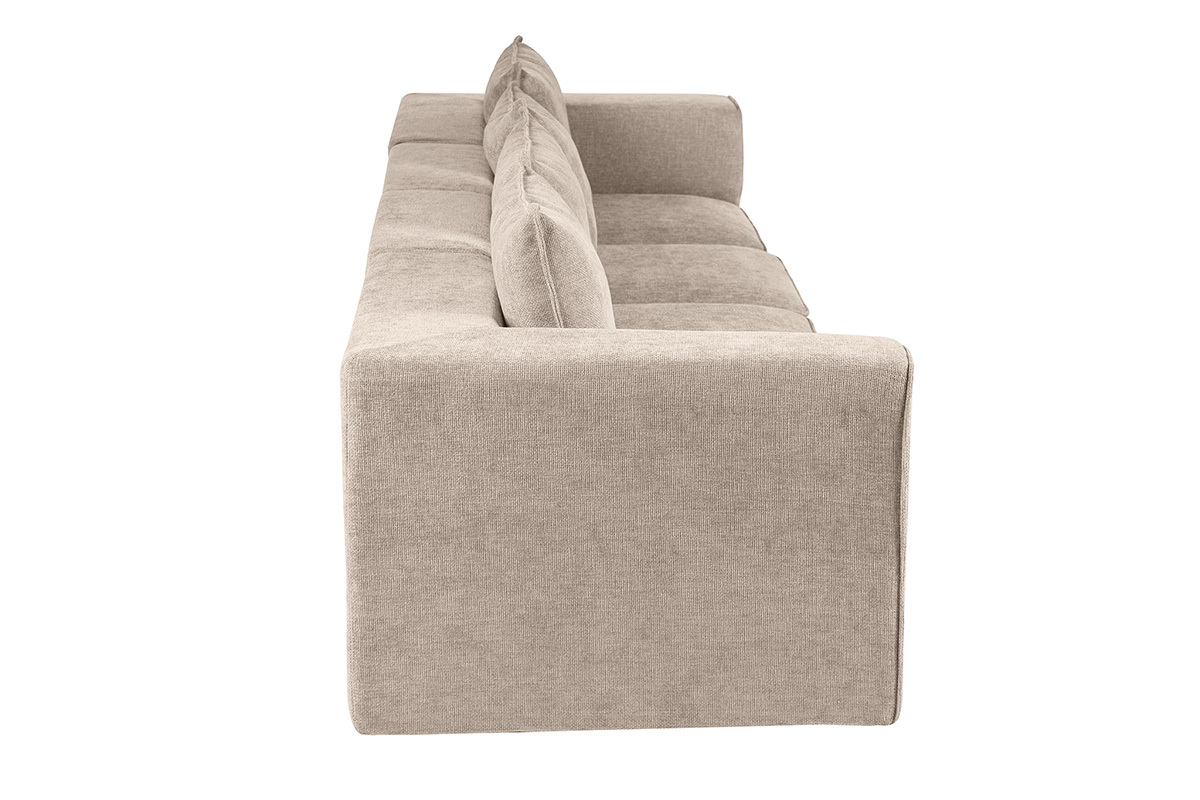 Modulares 5-Sitzer-Sofa aus beigefarbenem Stoff mit strukturiertem Samteffekt, Seitenansicht