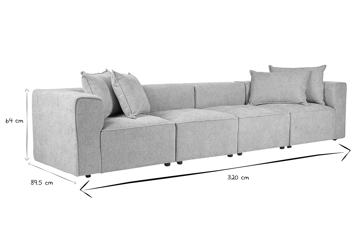 Modulares 5-Sitzer-Sofa aus beigem Stoff mit schwarz-wei�en Ma�en: 320 cm x 89,5 cm x 64 cm