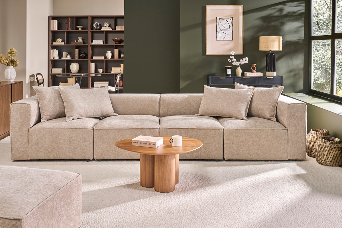 Modulares 5-Sitzer-Sofa aus Stoff mit strukturiertem Samteffekt beige KERRY