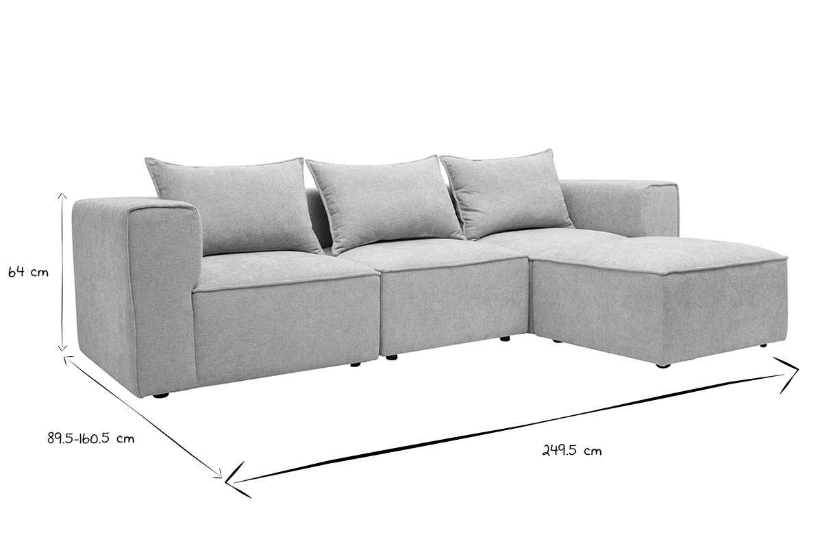 Abmessungen des modularen Ecksofas KERRY in Schwarz und Wei�: L249,5 x T89,5 x H64 cm.