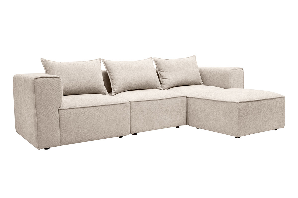 Modulares Ecksofa mit 4 Pl�tzen in Beige aus Stoff mit Samteffekt, 3/4-Ansicht