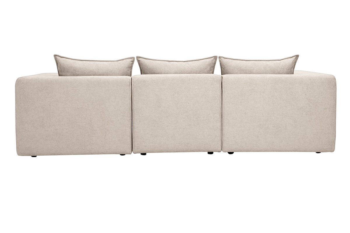 Modulares Ecksofa in Beige f�r 4 Personen, R�ckansicht mit Kissen.