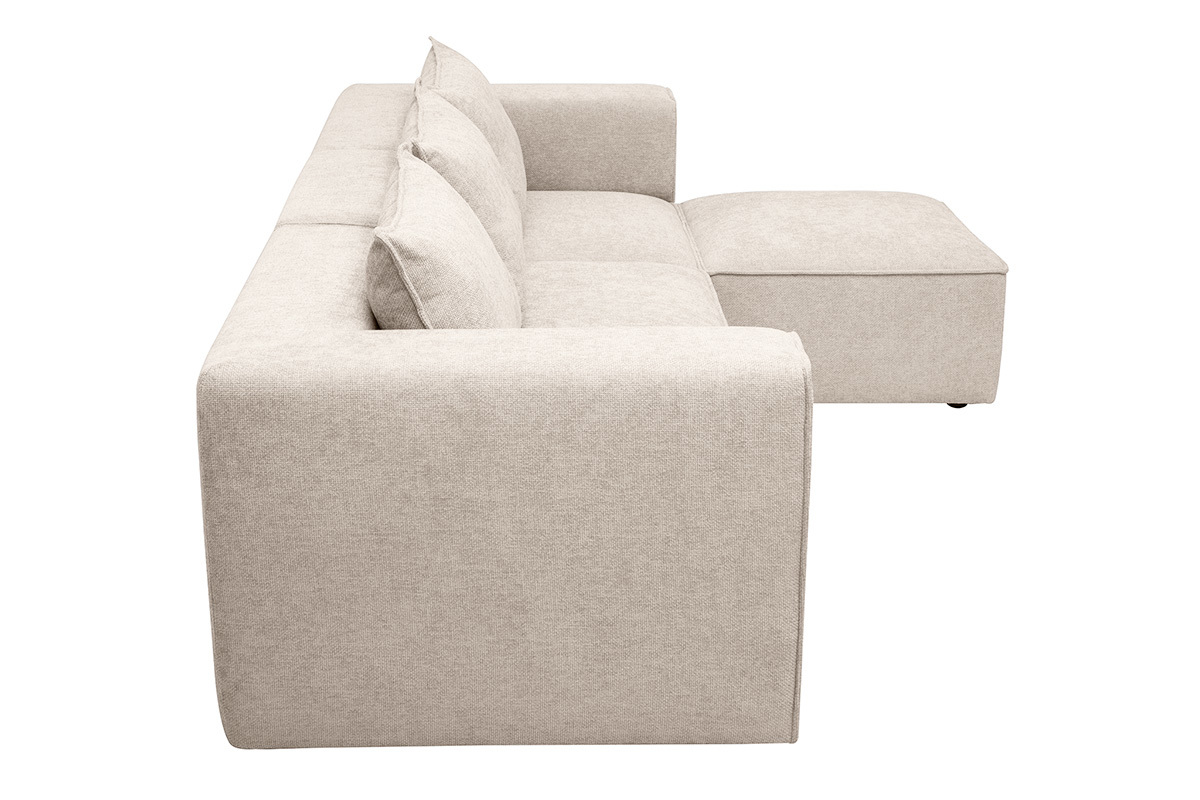 Modulares 4-Sitzer-Ecksofa in Beige mit Kissen, Seitenansicht
