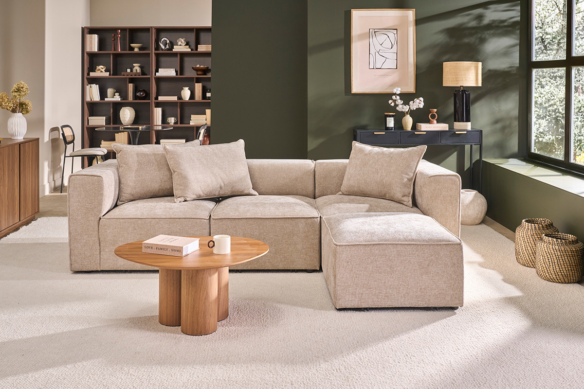 Modulares Ecksofa 4-Sitzer aus Stoff mit strukturierter Samtoptik Beige KERRY