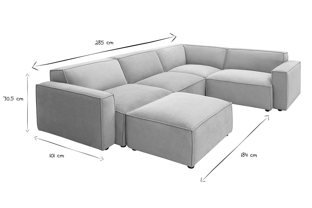 Modulares Ecksofa 5 Sitzpltze und Hocker in beigem Samt-Effekt Textilstoff SPLIT