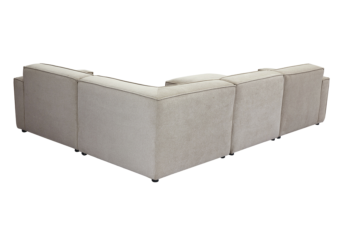 Modulares Ecksofa 5 Sitzpltze und Hocker in beigem Samt-Effekt Textilstoff SPLIT