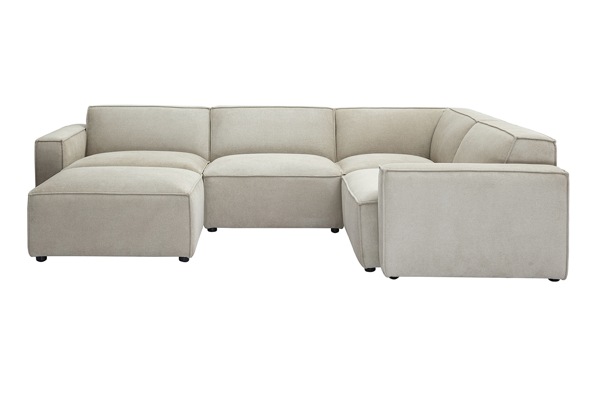 Modulares Ecksofa 5 Sitzpltze und Hocker in beigem Samt-Effekt Textilstoff SPLIT